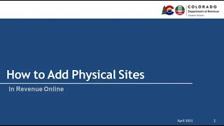 How to Add Physical Sites in Revenue Online