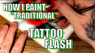 How to Paint Tattoo Flash in Under 6 Minutes ( Spitshade Tutorial / Speed Painting)