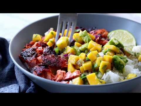 BBQ Salmon Bowls with Mango Avocado Salsa Recipe