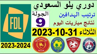 ترتيب دوري يلو الدرجة الأولى السعودي بعد مباريات الجولة 9 اليوم الثلاثاء 31-10-2023