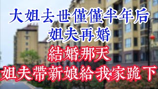 大姐去世仅仅半年后姐夫再婚，结婚那天，姐夫带新娘子给我家跪下。 #為人處世#生活經驗#情感故事#晚年哲理#中老年心語#孝顺#儿女#讀書#養生#淺談人生#養老#真實故事#兒女的故事#有聲書