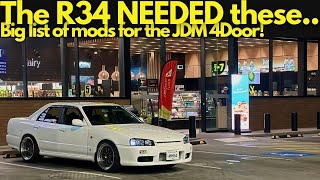 GKTech Arms \u0026 A List Of Other Mods On The Cheap Auction Nissan Skyline R34 Sedan Dr (EP: 13)