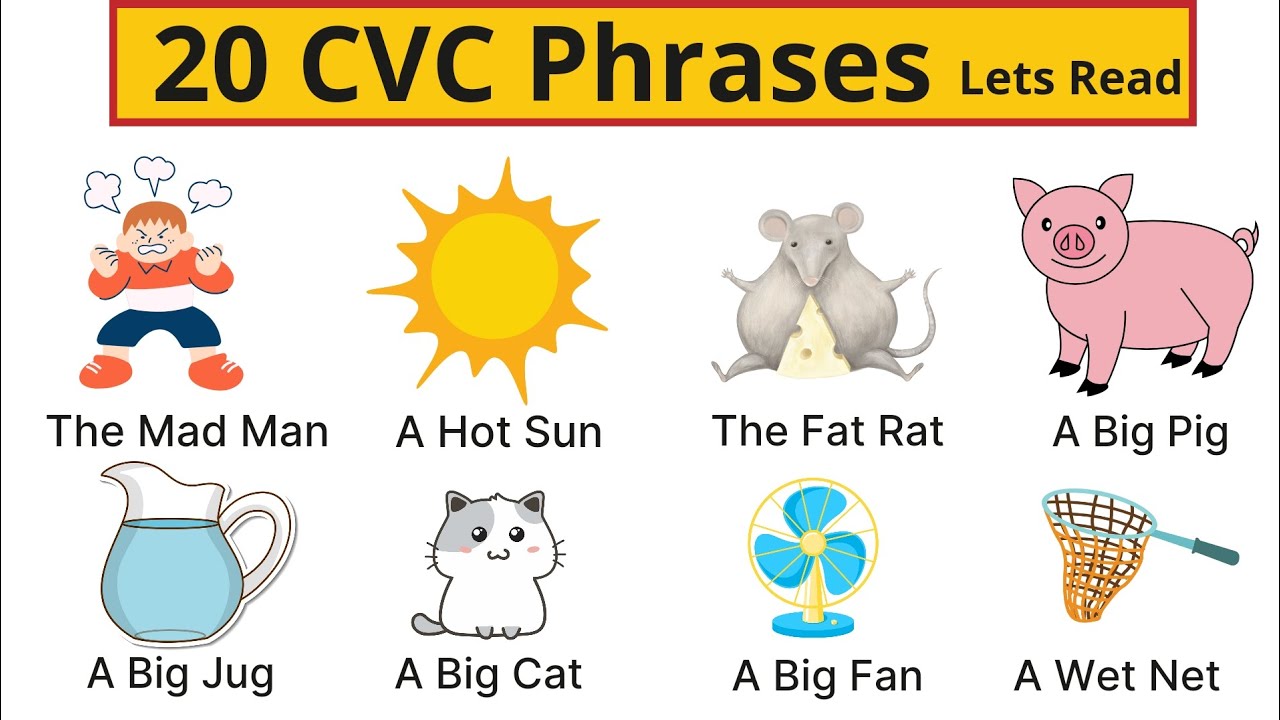 Reading Practice For Beginners 20 Cvc Phrases Lets Read Youtube