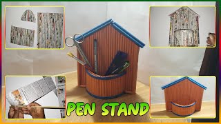 How To Make Pen Stand  diy making desktop organizer with waste paper        @AndhraAbbaiVideos