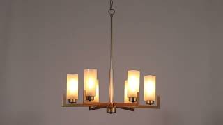 LNC Gold Chandelier with Cylinder Glass Shades-6 Lights