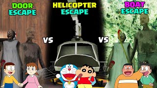granny chapter 2 helicopter escape vs door escape vs boat escape with doraemon and his friends