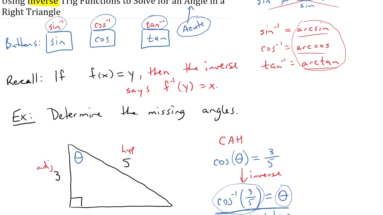 Using Inverse Trig Functions To Solve For An Angle In A Right Triangle ...