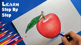 😱 Unbelievable! Watch me draw a hyper-realistic 🍎 with just CRAYONS #apple #drawing #trending #fruit