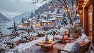 Cozy Outdoor Winter Porch Ambience by Lake ⛄❄️ Smooth Piano Music with Snowfall for Relax