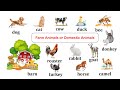 Farm Animals or Domestic Animals in English for kids. (Animal Sounds)