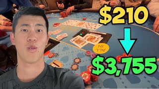Turning $210 to $3,755 in a Game of Poker | Poker Vlog #75