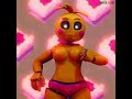 stylized toy chica tries to feel if it s soft or not