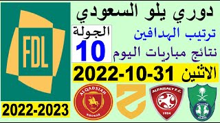 ترتيب دوري يلو الدرجة الأولى السعودي بعد مباريات اليوم الاثنين 31-10-2022 في الجولة 10 العاشرة