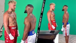 JAKE PAUL PHYSICALLY BIGGER THAN TYRON WOODLEY; BOTH GO FACE TO FACE IN BEHIND THE SCENES VIDEO