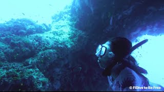 【FiDive】12-meter Deep Cave Diving Selfie with One Breath | Maldives