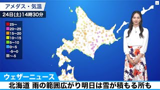 北海道は雨の範囲広がり、明日は雪に変わり積もる所も