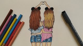 Como desenhar AMIGAS TUMBLR - passo a passo | Como dibujar Mejores amigas