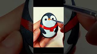 Penguin drawing on Stone #shorts #art #satisfying #painting #ytshorts