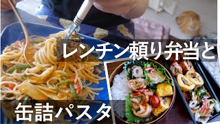 レンチン弁当と缶詰で豪華牡蠣パスタランチ｜猫との午後【bento】【pasta】【English subs】