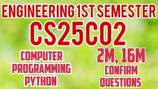 CS25C02|Important questions|Computer Programming python|Unit wise important questions|engineering