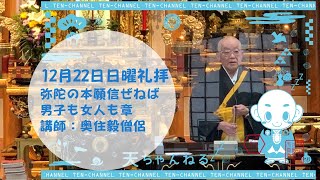 １２月２２日日曜礼拝「弥陀の本願信ぜねば」奥住毅僧侶