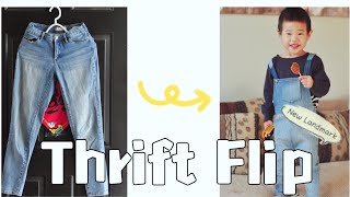 Turning old jeans into kids overall