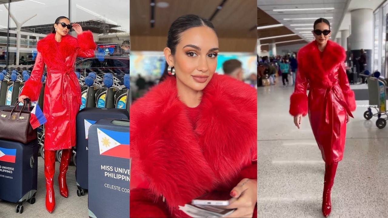 Powerful In Red Celeste Cortesi Stuns In Her Departure Look For New
