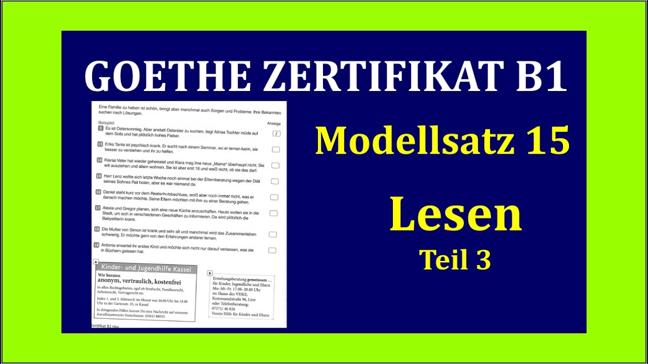 Goethe Zertifikat B1 Modellsatz 15 | Lesen Teil-3 | German Reading Exam ...