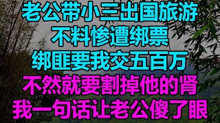 老公带小三出国旅游，不料惨遭绑票，绑匪要我交五百万，不然就要割掉他的肾，我一句话让老公傻了眼！