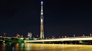 東京スカイツリー　ライトアップ　幟　　隅田川　桜橋　　2021年9月7日　健康対策のための散歩　Tokyo Skytree Light up