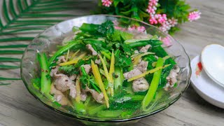 HANGCANCOOK || Cách nấu CANH CẢI BẸ XANH VỚI GỪNG không đắng, dễ dàng