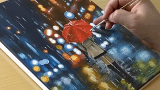 How to Draw a Girl Walking in the Rain / Acrylic Painting Tutorial