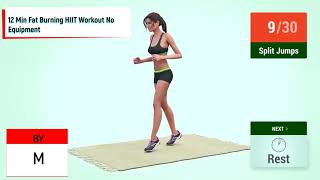 12 Min Fat Burning HIIT Workout No Equipment/12 წთ ცხიმის წვის ვარჯიში აღჭურვილობის გარეშე