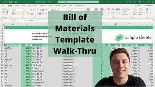 Bill of Materials Excel and Google Sheets Compatible Template Step-by-Step Video Tutorial