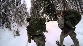 Snowshoeing to camp