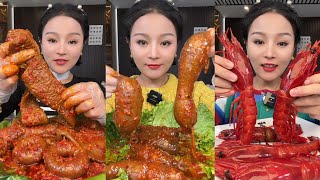 ASMR Mukbang:Eat intestine belly boil sausage 🌭 red devil shrimp 🍤🦐 #mukbang #yummy #delicious