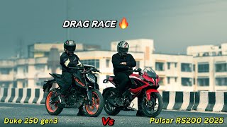 Finally, New 2025 Pulsar RS200 Vs Ktm Duke 250gen3 | Drag Race 🔥🏁| First On YouTube😱|