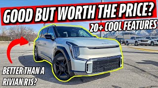 Is the 2024 KIA EV9 BETTER than a RIVIAN R1S?! 20+ COOL and INTERESTING FEATURES of this 3 ROW SUV!