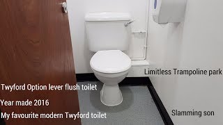 Twyford Option handle flush toilets at Limitless Trampoline Park, Fabian Way (Swansea)