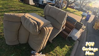 Rear-Loader Truck Collecting huge Piles of Bulky Trash | The Garbage Man POV | 4K HD