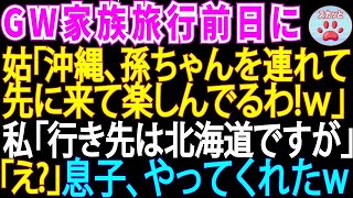 【スカッとする話】北海道への家族旅行前日に義母が「孫ちゃんと先に行ってるわね」→旅行当日、添乗員「変更は聞いてませんが…」義母は沖縄へ行っていたｗ