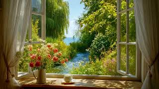 Spring Window ASMR Ambience🌷☕ Spring Nature Sounds (Birdsong + Stream,..) for Journaling & Unwind