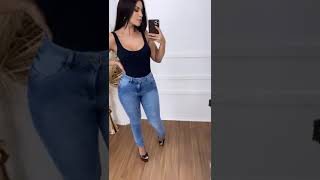 Calça Jeans Feminina Skinny lycra azul Delave Cintura Alta Patrão Jeans