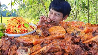 ส้มตำเนื้อตุ๋นจิ้มซีฟู๊ดแกล้มส้มผักสดแซ่บคักอีหลีครับพี่น้องMUKBANG EATING SHOW/โก้อีสานพาแดก