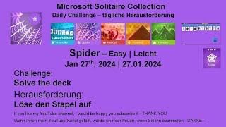 Solitaire Daily Challenges | Spider - Easy | Jan 27th, 2024