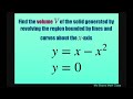 Find volume of solid generated by revolving region about x axis for y = x -x^2, y =0