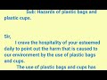 write a letter to the editor of an english daily on the hazards of plastic bags and plastic cups.