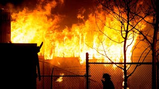 Firefighters battle a large industrial fire near off Argyll Rd.