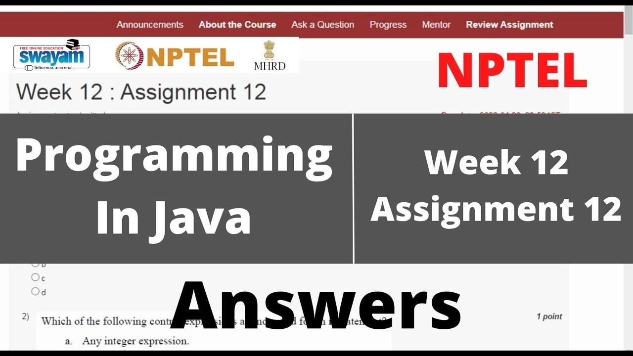 NPTEL Programming In Java WEEK 12 ASSIGNMENT ANSWERS - YouTube