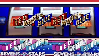 Old School 3 Reel Red White \u0026 Blue Sevens \u0026 Stars Casino Slot